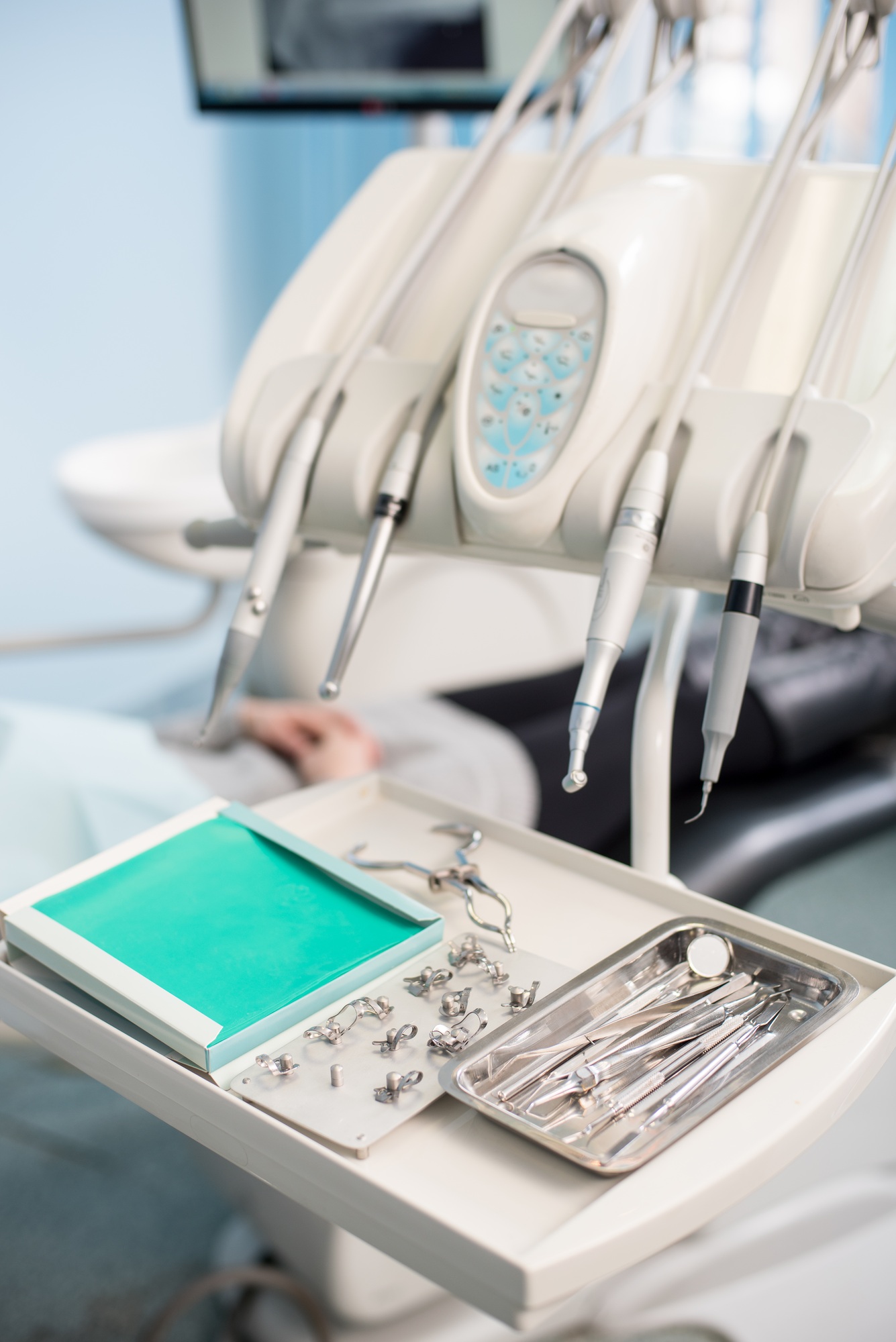 Professional dental instruments in a dentist's office